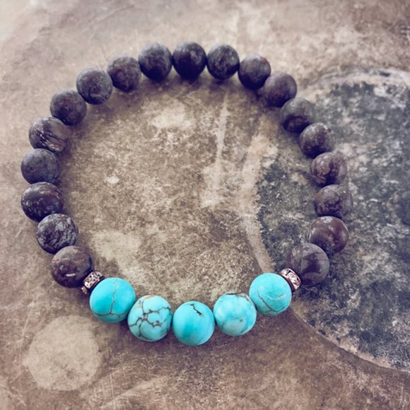 beaded gemstone wrist mala bracelet - turquoise - Picture 1 of 1